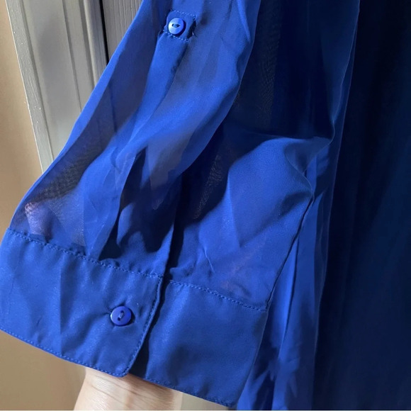 Tamsy Womens Blue Cover Up Shirt Dress Large Beachwear Button Up Billowy Sheer - Picture 12 of 17